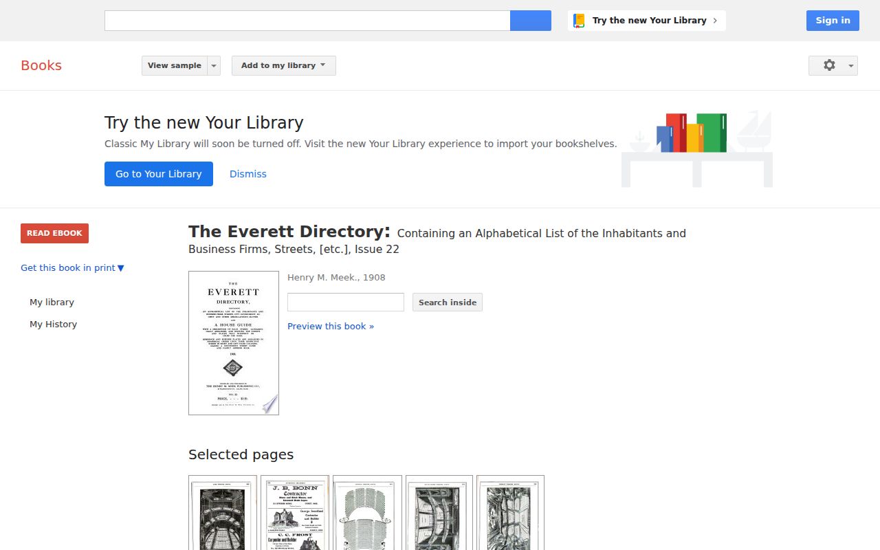 Everett previous residents research showing the 1908 Henry M. Meek directory with street sections