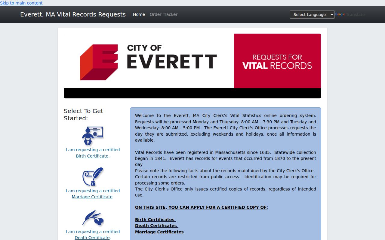 Everett resident lookup vital-record portal offering birth, marriage, and death certificates