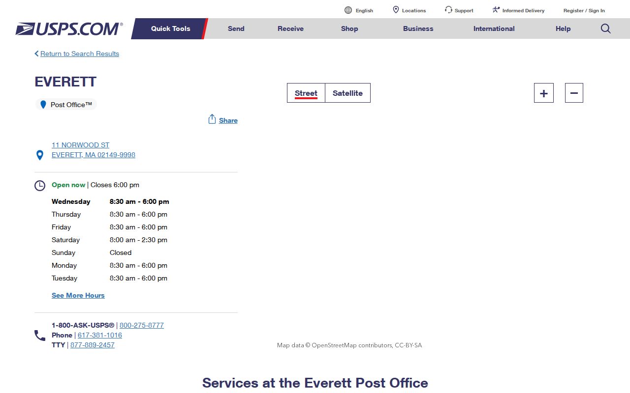 Everett ZIP code directory USPS listing for the Everett Post Office at Norwood Street